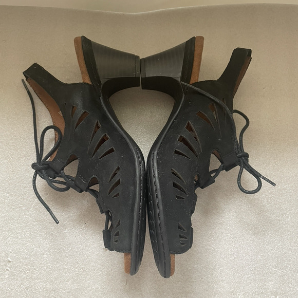 Rockport Gladiator Sandals Women 8 W Black Cobb Hill Leather Upper Suede Lace Up - Picture 6 of 10
